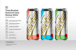 Three Aluminum Cans Mockup 330ml