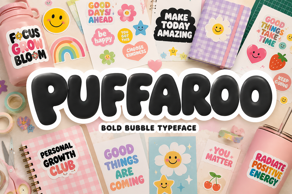 Puffaroo – Playful Bubble Font, a Sans Serif Font by RAHMAT (Photo 1 of 11)