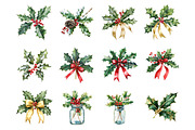 Cute Holly Christmas Clipart, an Illustration by Design Market (Thumbnail 2 of 3)