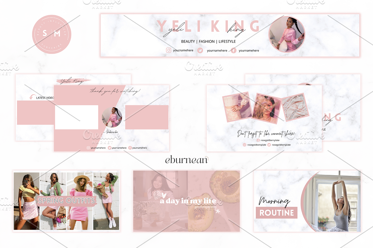 Pink Youtube Branding Kit Canva, a Social Media Template by Studio Eburnean (Photo 2 of 5)