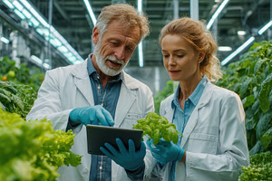 Scientists examining plants in a gre, a Photo by Pixeness Studio
