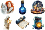 Watercolor Lunar Wolf Maiden Clipart, an Illustration by Daily.Designs (Thumbnail 5 of 5)