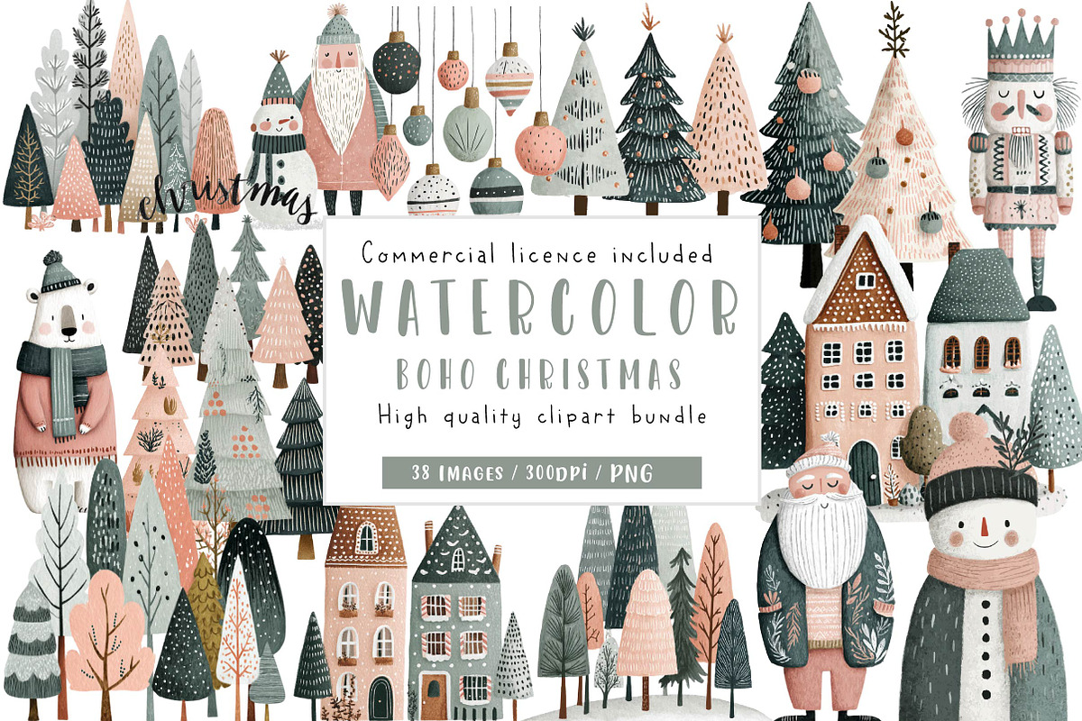 Boho Christmas Trees PNG Bundle, an Illustration by CreationArt (Photo 1 of 5)