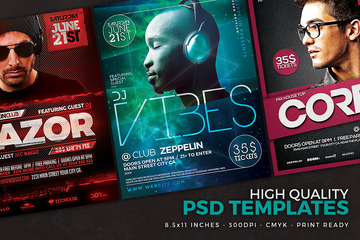 12 DJ Event Flyers + FB Covers, a Flyer Template by Graphicdome (Photo 2 of 5)