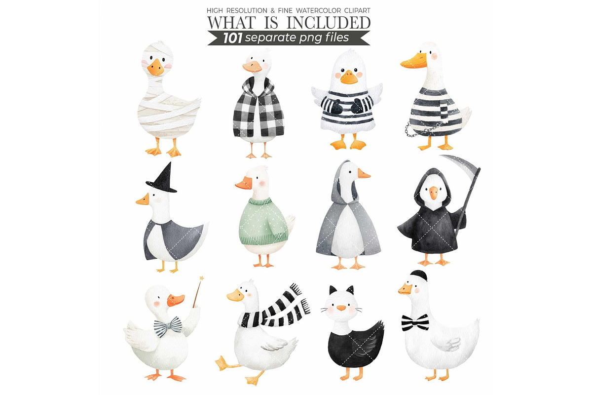 Watercolor Halloween Goose Clipart, an Illustration by CharmClipart (Photo 3 of 10)