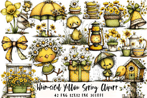 Whimsical Yellow Spring Clipart, an Illustration by OK Design