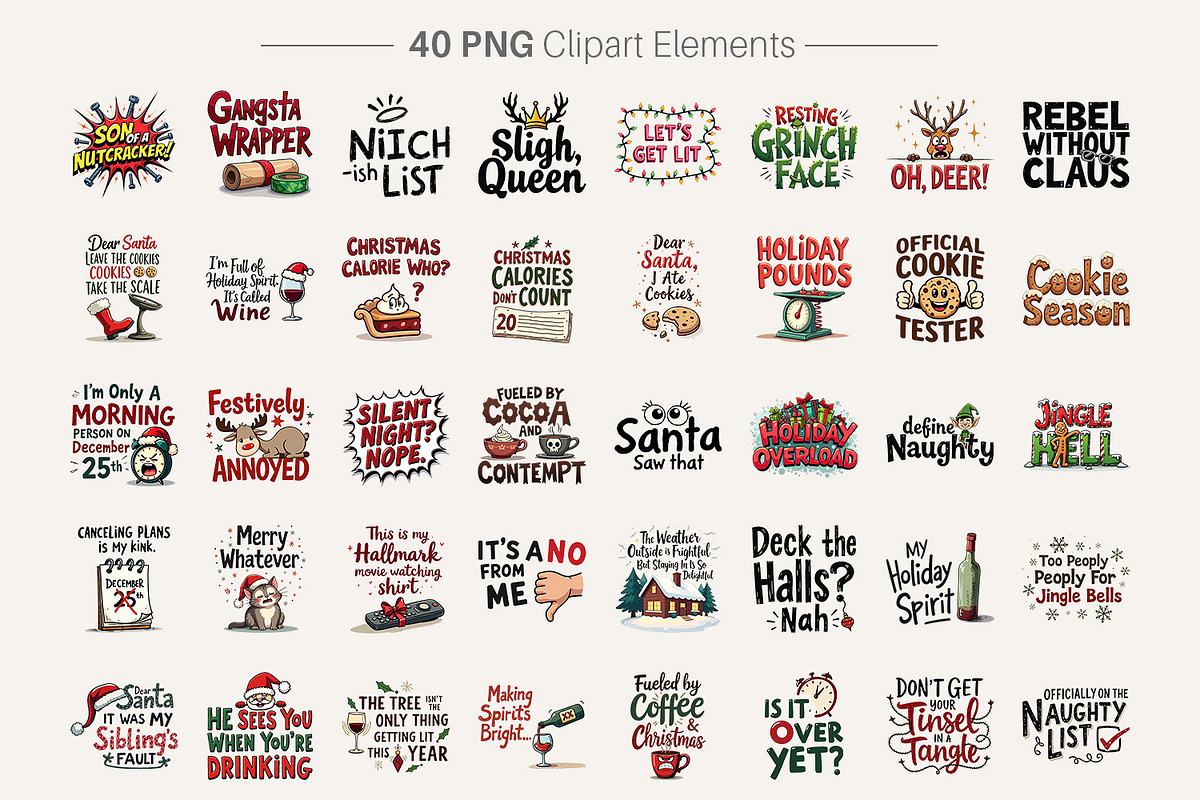 Funny Sarcastic Christmas PNG Bundle, an Illustration by Artnoy (Photo 2 of 8)