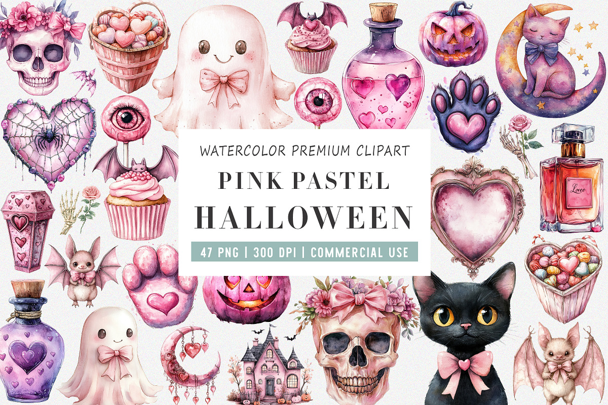 Pink Pastel Halloween Clipart, an Illustration by SinaCreation (Photo 1 of 5)