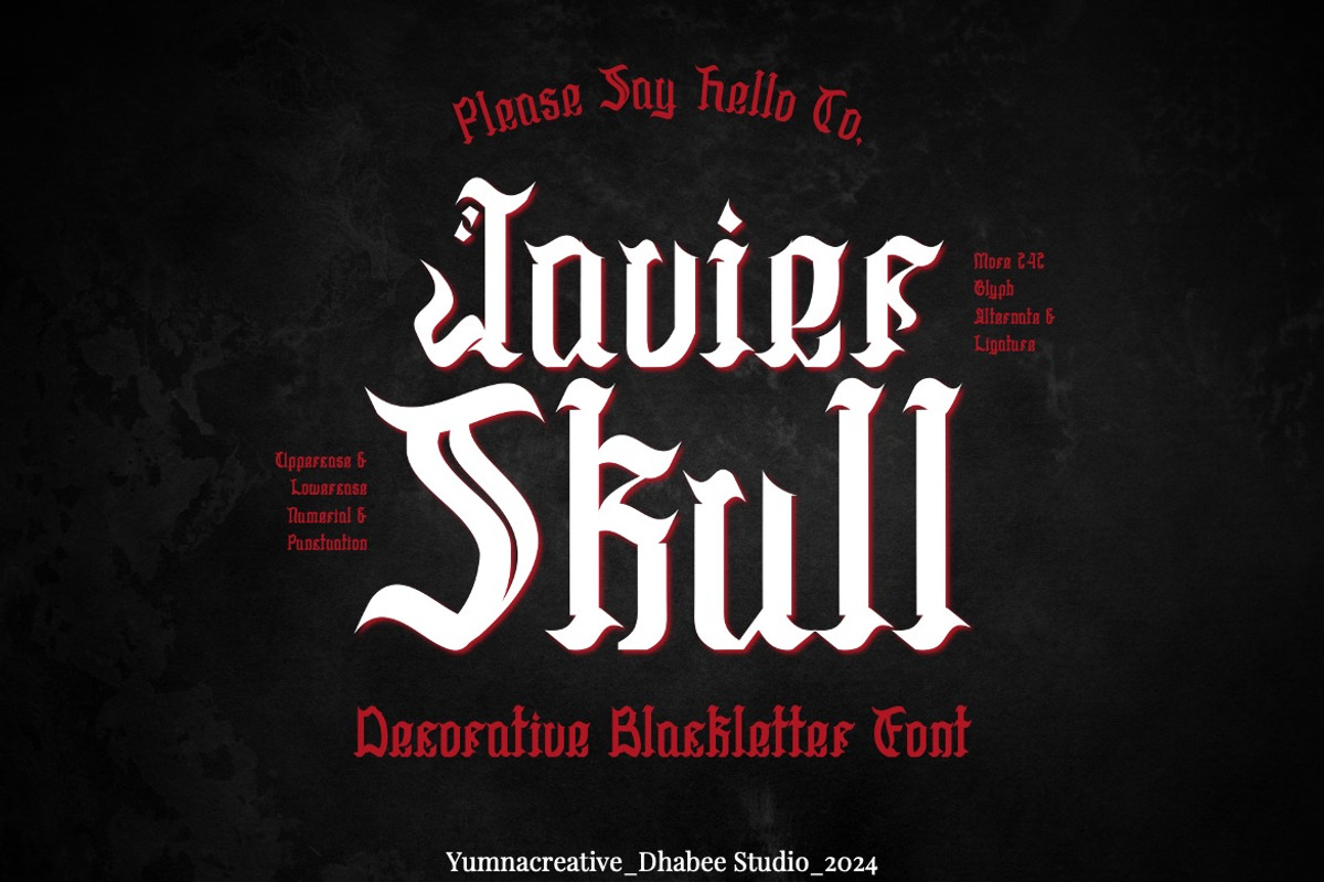 JavierSkull - Decorative Blackletter, a Blackletter Font by Dhabee (Photo 1 of 15)