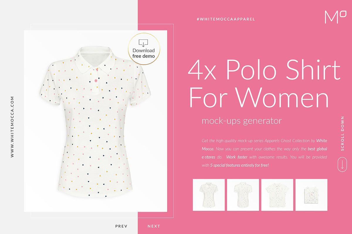 Women Polo Ghost Mock-ups FREE DEMO, a Books & Magazine Mockup by Apparel_Mockups (Photo 5 of 23)