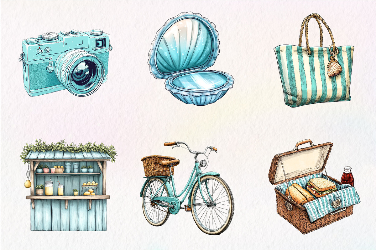 1950s Style Beach Day Clipart, an Illustration by CreationArt (Photo 4 of 5)