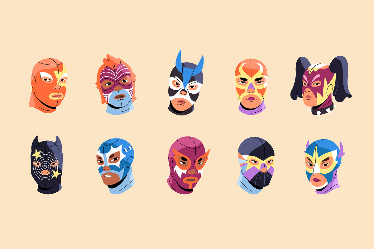 Mexican lucha libre wrestlers set, a Person Illustration by PaperTrident (Photo 1 of 6)