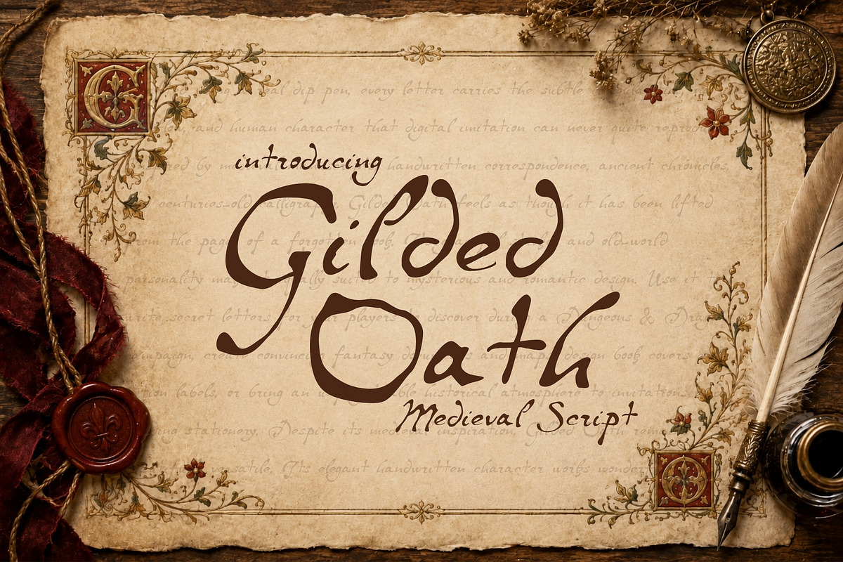 Gilded Oath - Medieval Ink Script, a Script Font by HipFonts (Photo 1 of 11)