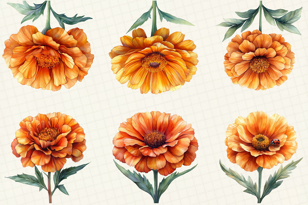 Marigold Flower Bloom Clipart, an Illustration by OK Design (Photo 3 of 5)