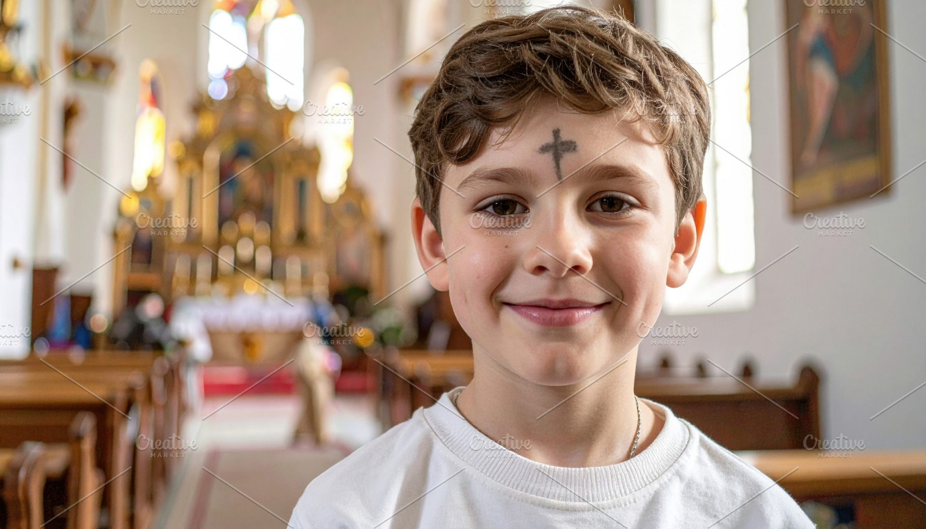 Boy with Ash Cross in Church, a Person Photo by Davizro's Market