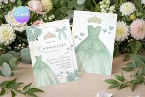 Mint Green Quinceanera Invitation, a Templates & Theme by VeliusCreativeStudio