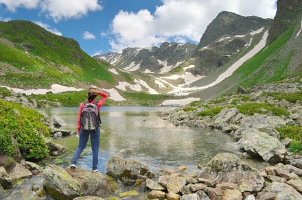 Landscape of Caucasus Dukka lake in mountain., a Photo by djgis