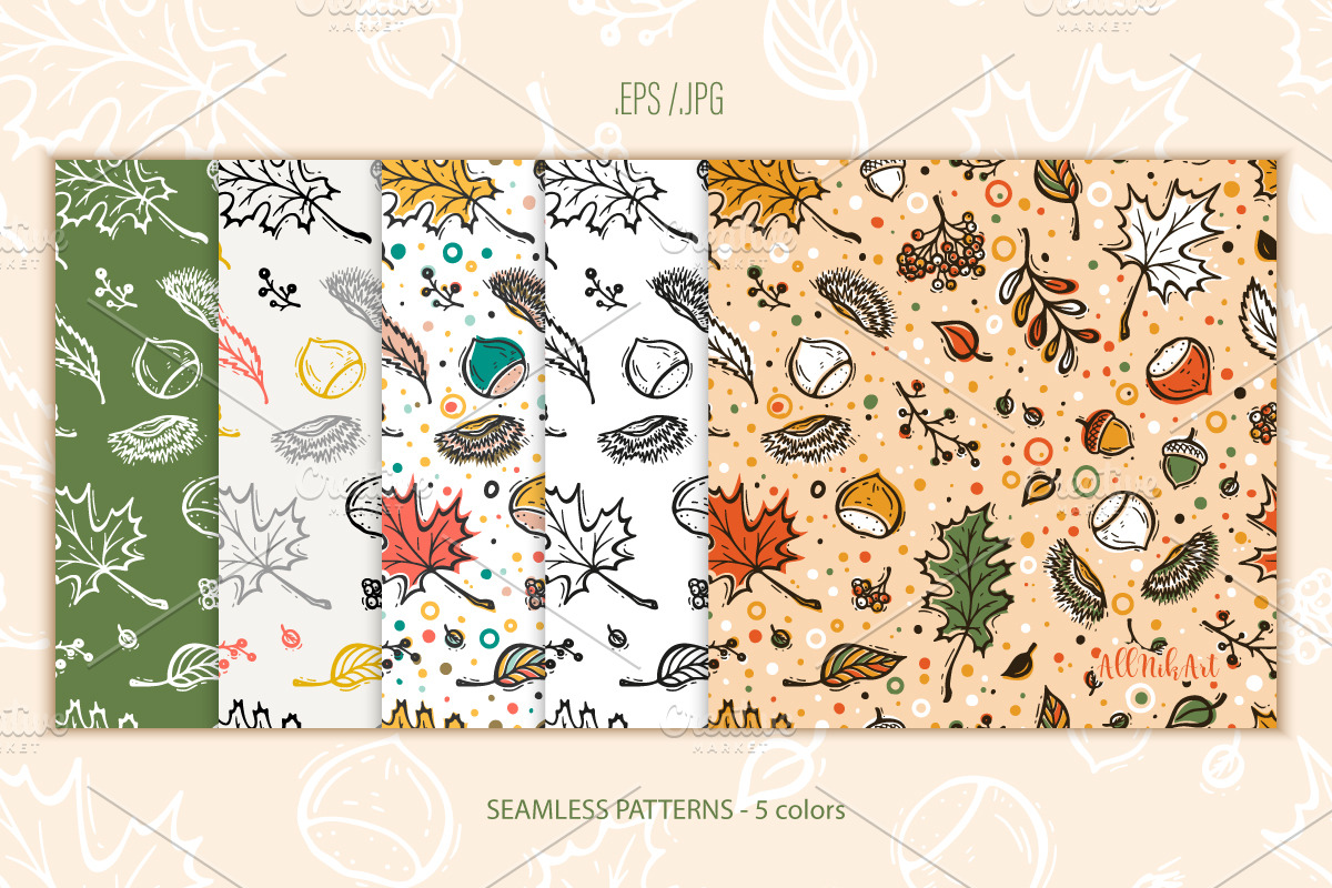 Autumn Floral Patterns & Cliparts, a Pattern Graphic by AllNikArt (Photo 2 of 5)