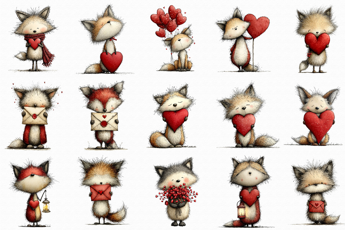 Whimsical Valentine Fox Clipart, an Illustration by Libby Wishes (Photo 3 of 6)