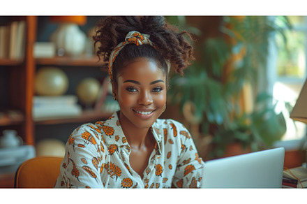 Smiling young black woman sitting at, a School & Education Photo by ZinetroN