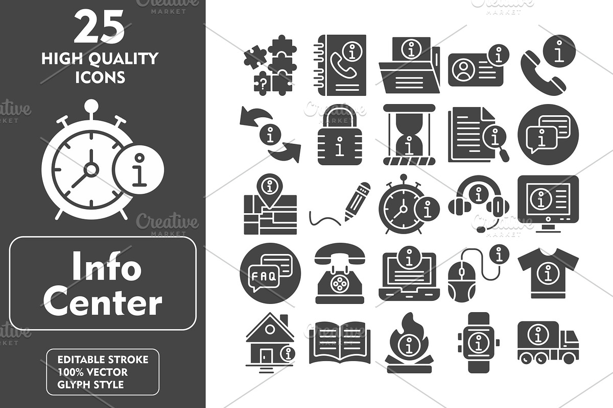 25 Info Center Glyph Icons, an Icon by Pexelpy