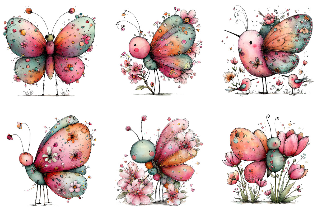 Whimsical Spring Butterfly Clipart, an Illustration by CraftArtStudio (Photo 2 of 6)