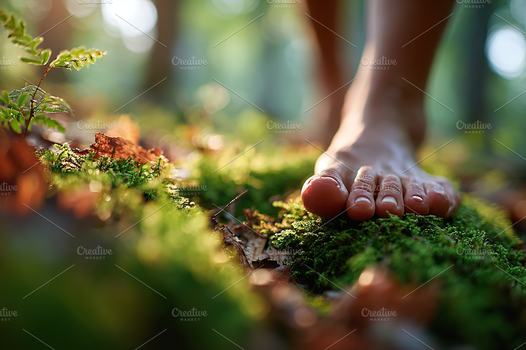 Walking slowly on soft mossy ground through a peaceful forest setting in the ea, a Photo by AlyaAnd