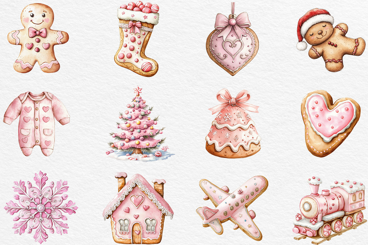 Watercolor Pink Gingerbread Clipart, an Illustration by Black Bird Studio (Photo 3 of 6)