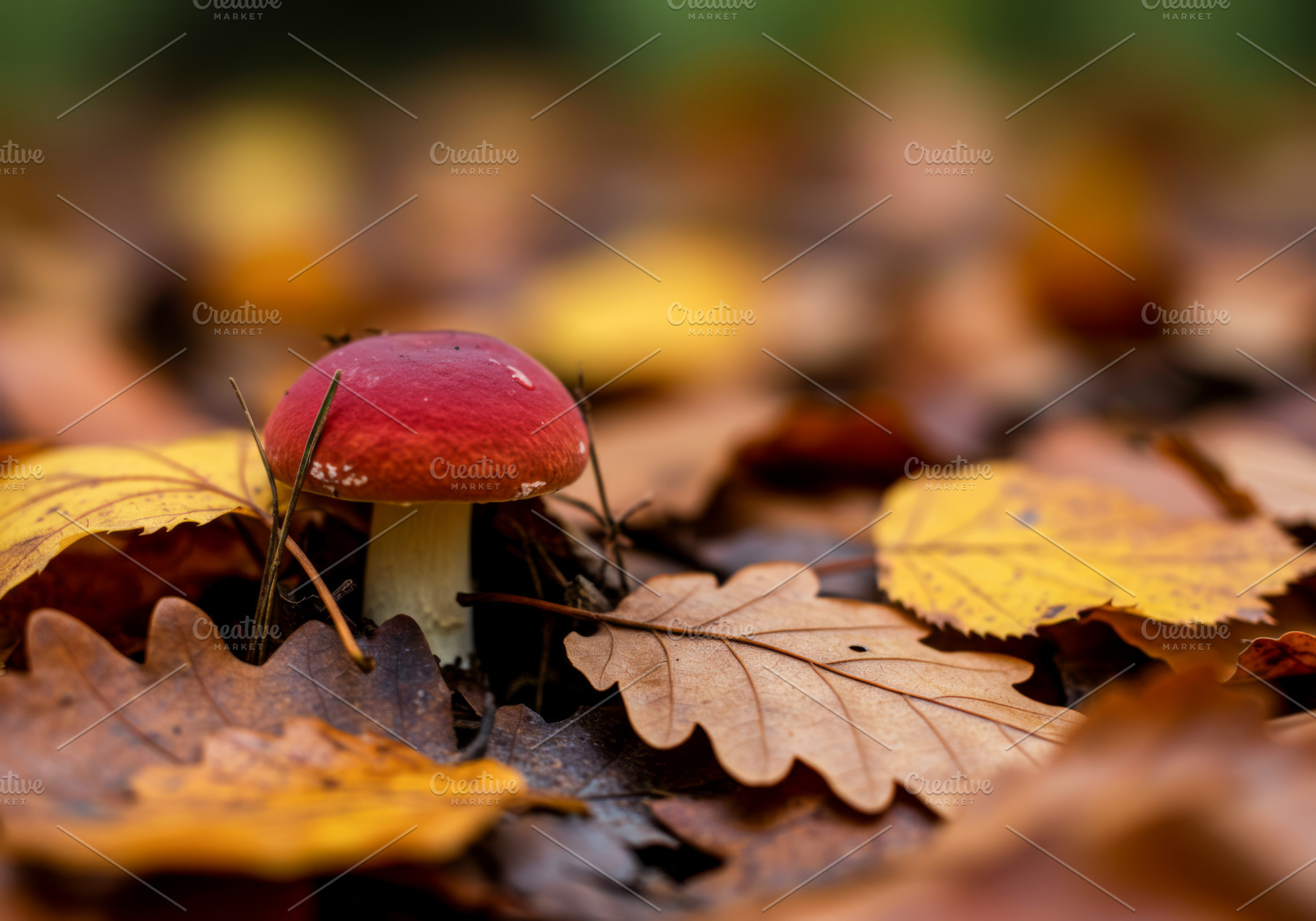 Red mushroom Russula among autumn le, a Nature Photo by professorinc