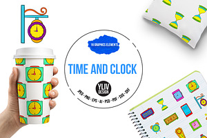 Time And Clock Icons Set, Pop-art