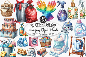 Watercolor Housekeeping Clipart, an Illustration by Designking