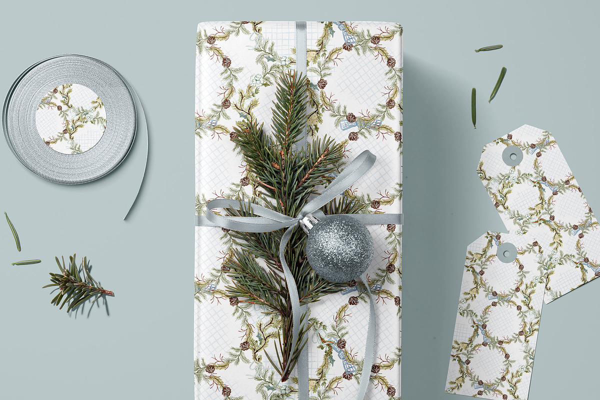 Christmas Wreath Watercolor Pattern, a Pattern Graphic by Webvilla Studio (Photo 2 of 4)