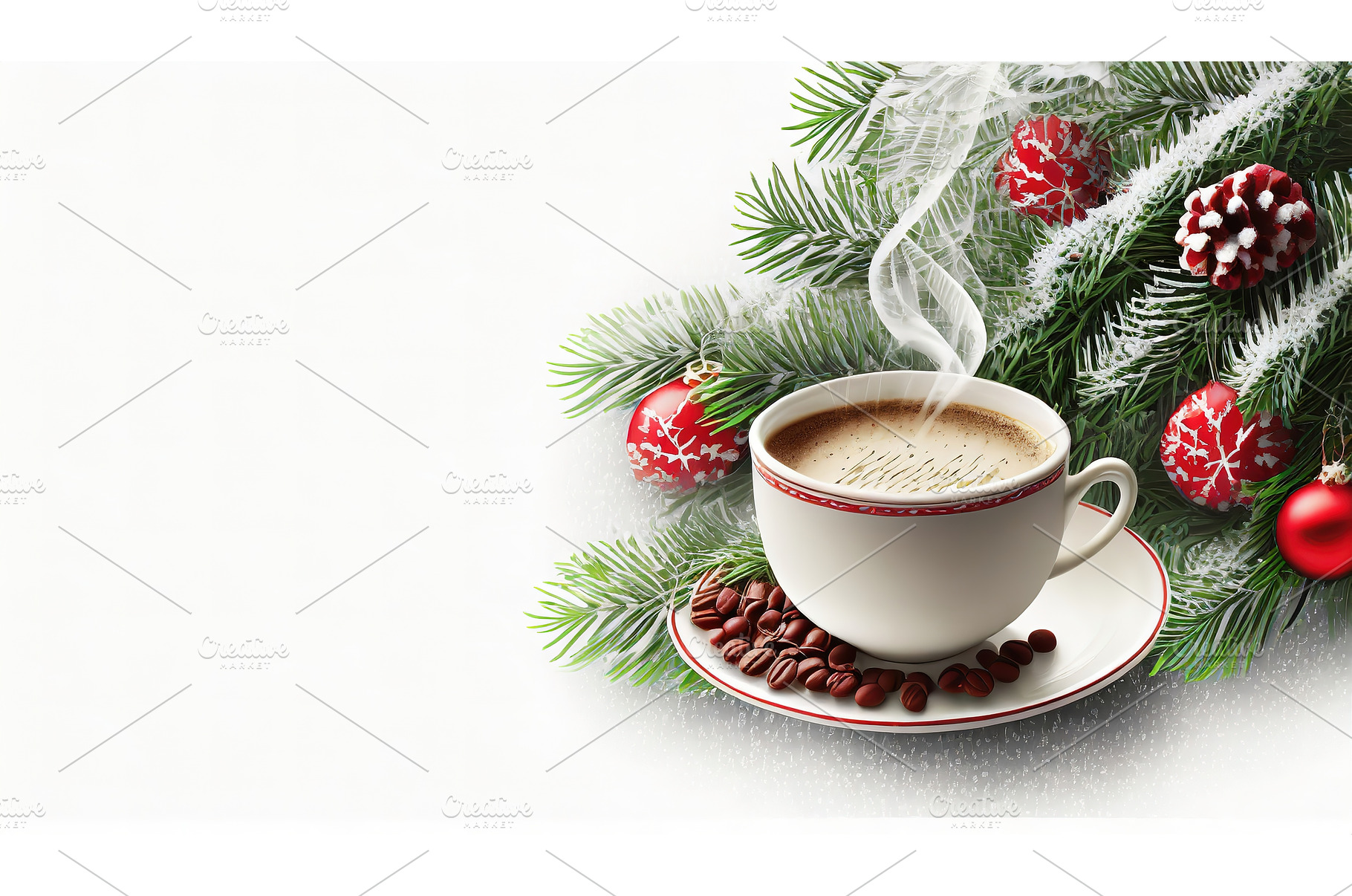 A steaming cup of coffee set on a, a Holiday Photo by Igor Tichonow