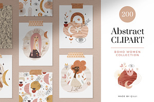 Boho Woman Clipart - Abstract & Line