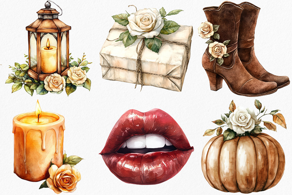 Brown Halloween White Roses Clipart, an Illustration by Canvas Craft (Photo 2 of 7)