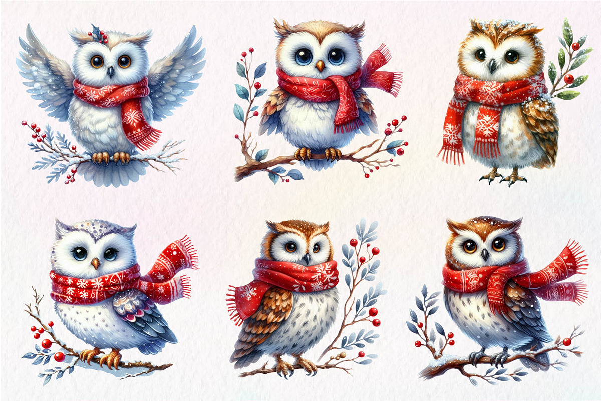 Christmas Owl Clipart PNG, an Illustration by Dream Creation (Photo 7 of 7)