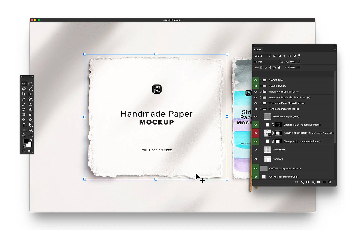 Handmade Paper Mockup with Brushes, a Product Mockup by Custom Scene