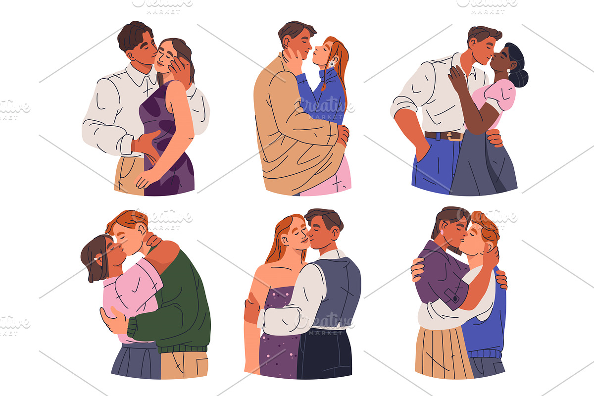 Set of vector kissing couple. People, a Person Illustration by Elegant Solution