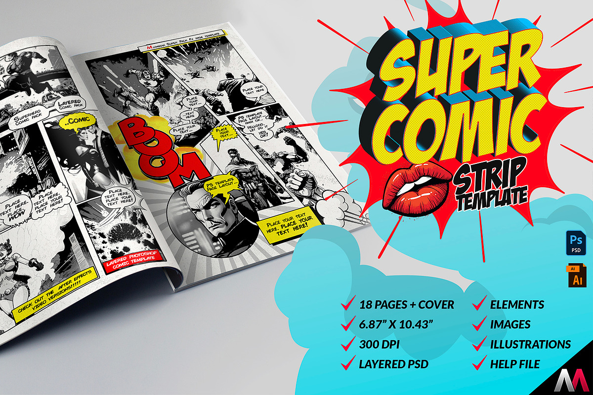 Super Comic Strip Template, a Magazine Template by mixmedia87 (Photo 1 of 6)