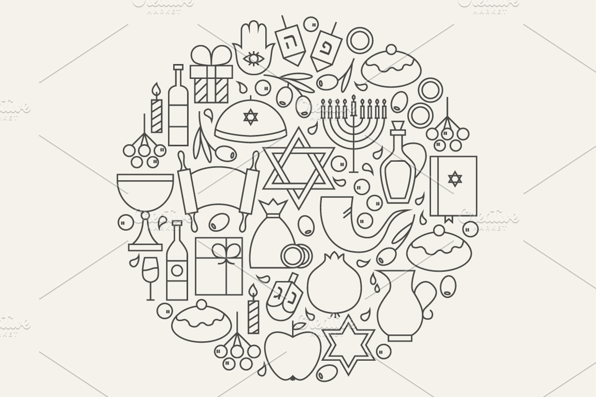 Happy Hanukkah Line Art Icons preview 6