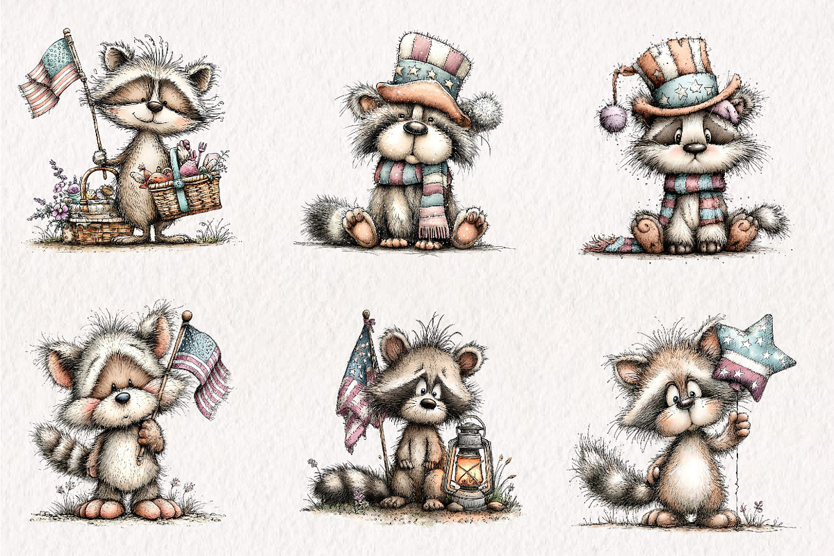 Patriotic Raccoon PNG Clipart, a Seasonal Illustration by CreationArt (Photo 3 of 7)