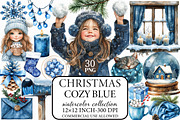 Cozy Christmas Blue Clipart, an Illustration by Libby Wishes (Thumbnail 1 of 7)