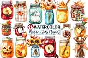 Watercolor Fall Mason Jars Clipart, an Illustration by Rose Art (Thumbnail 1 of 7)