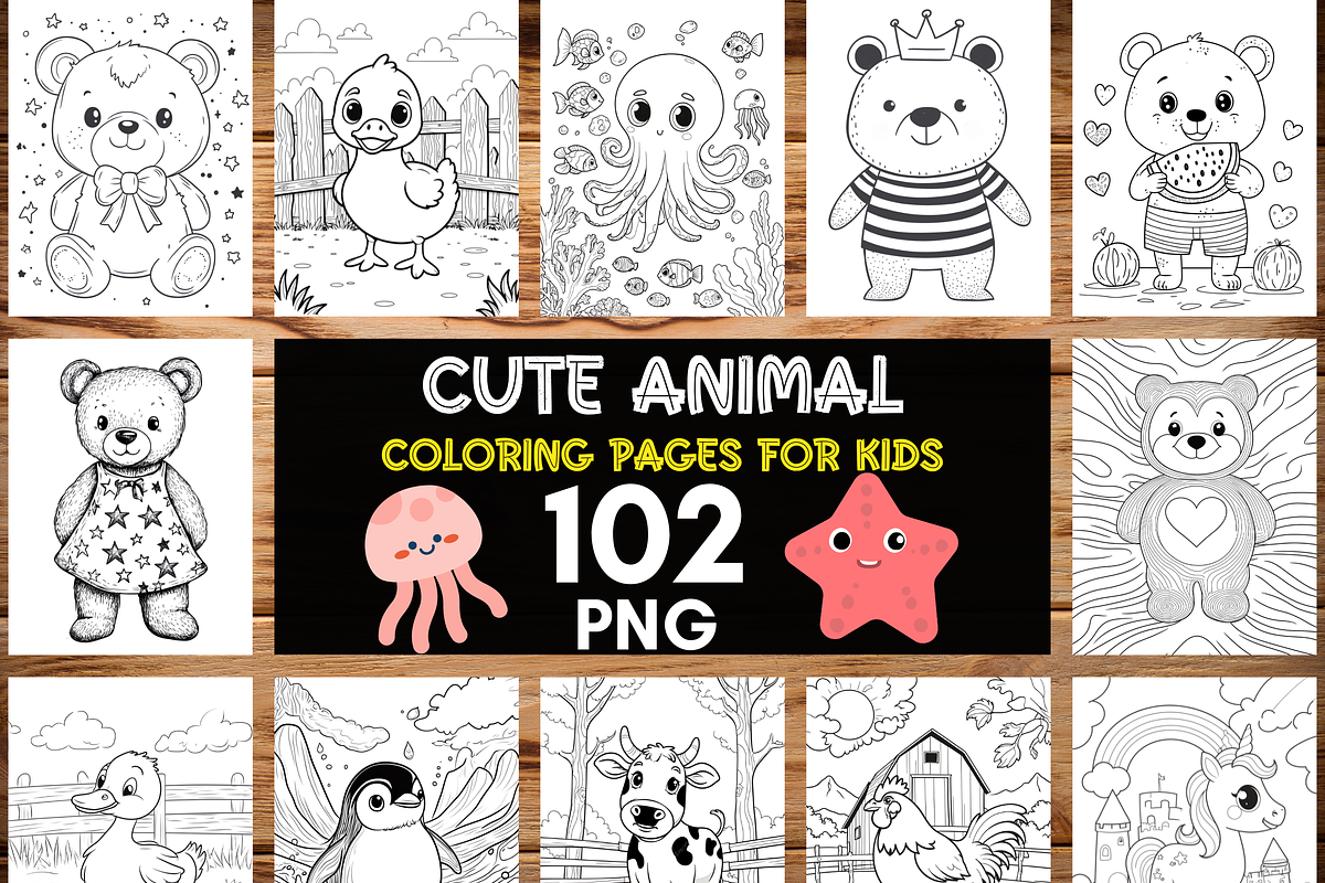 Cute Animal Coloring Pages for Kids, an Animal Illustration by LA Design (Photo 1 of 10)