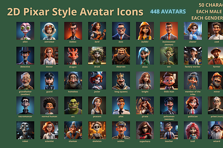 2D Pixar Style, Character Avatar Ico