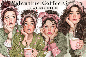 Whimsical Valentine Coffee Girl Clip, an Illustration by Libby Wishes