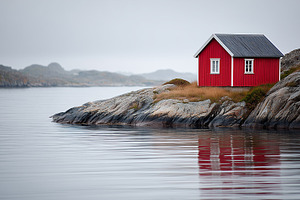 Small, vibrant red house standing, an Architecture Photo by MistyDay