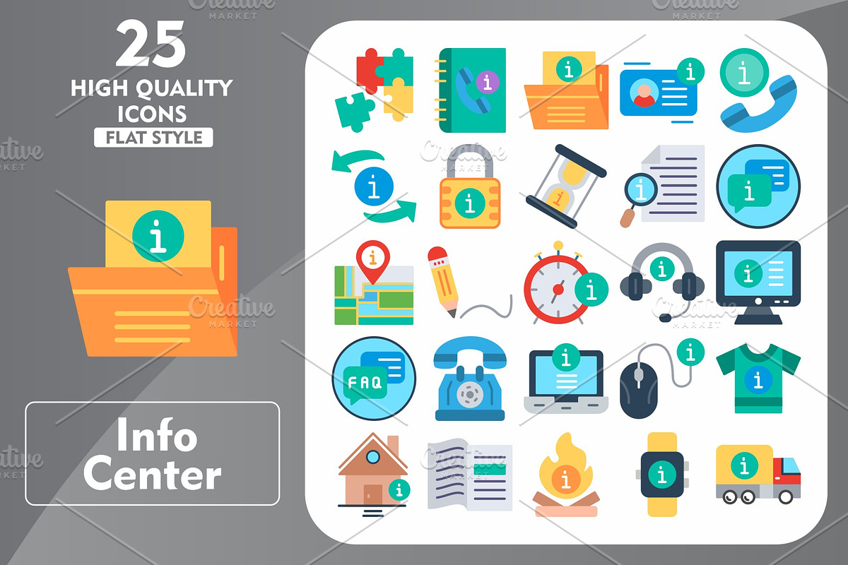 25 Info Center Flat Icons, an Icon by Pexelpy