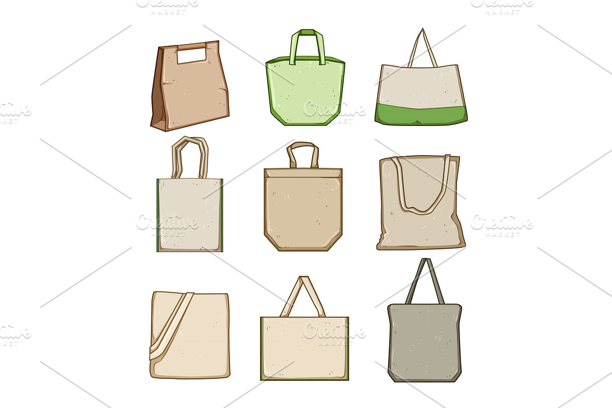 reusable grocery bag set cartoon, an Object Illustration by pikepicture