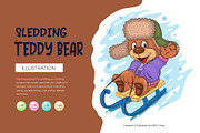 Cartoon Teddy Bear Sledding. T-Shirt, an Animal Illustration by KENO Mascots (Thumbnail 1 of 3)